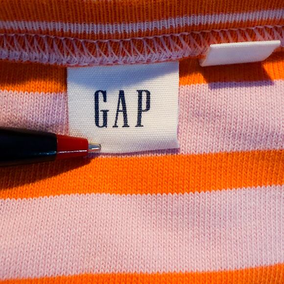 GAP Women's Long-Sleeved Bright Pink/Orange Striped Crewneck Top Size Large - Picture 3 of 8